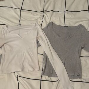 Brandy Melville White and Gray Long Sleeve Tees